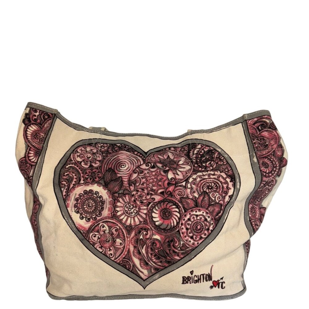 Brighton Tote Bag Love Is in Bloom Sweetheart Large Canvas Hearts Valentines